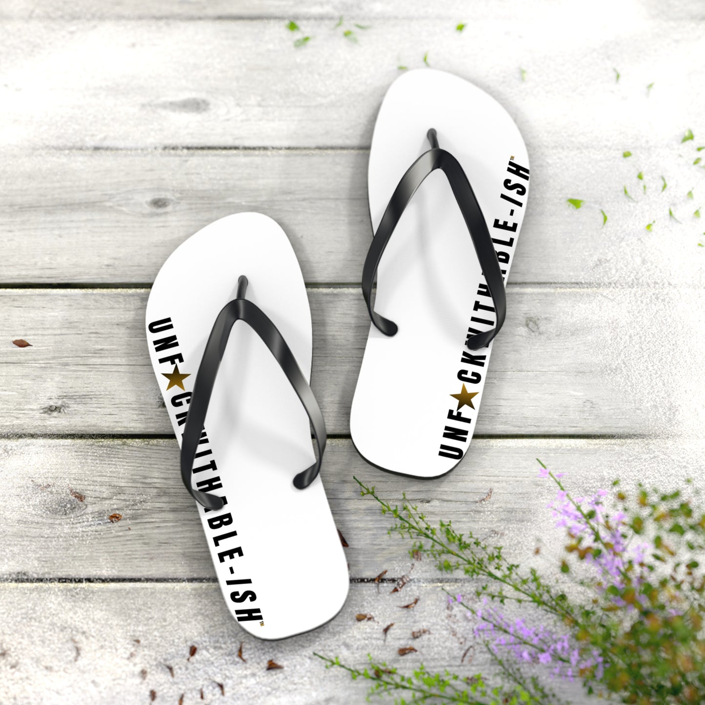 UNF★CKWITHABLE-ISH™ Flip Flops Black/Yellow-ish Black Star