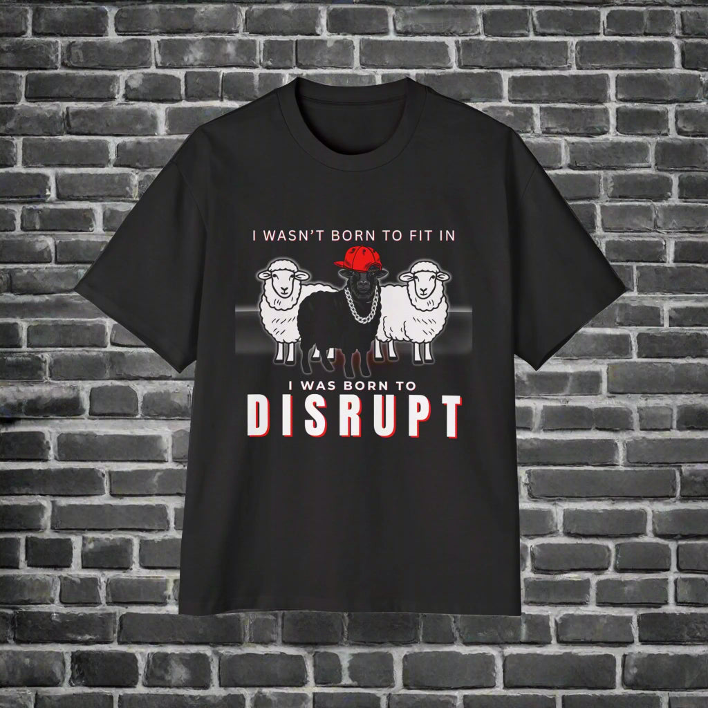 Men's Oversized Black Sheep Born to Disrupt T-Shirt, Rebel Streetwear