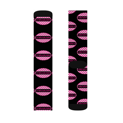 Unstoppable Black & Hot Pink Retro Crew Socks, All Over Print