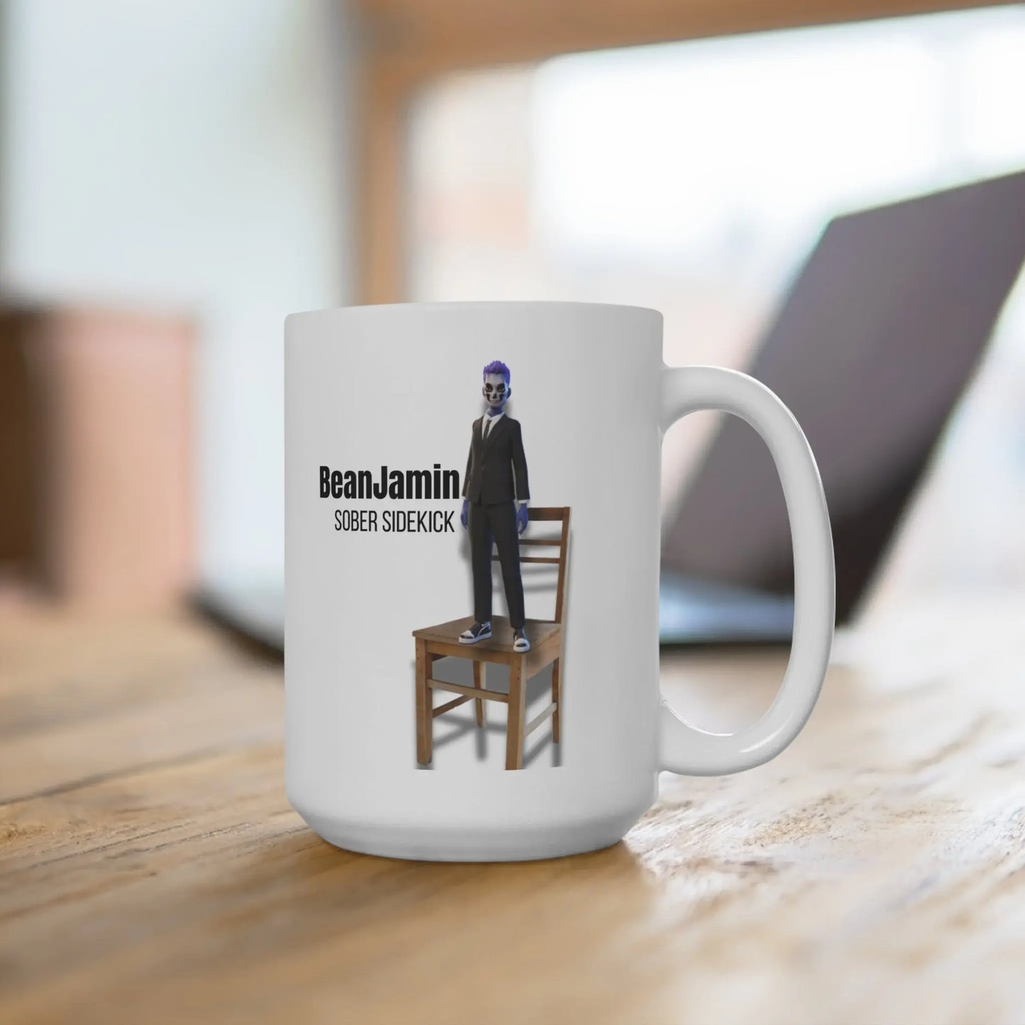 BeanJamin Sober Sidekick Mug – Featuring Our Custom Recovery ChatGPT, by The Bean Grind Printify