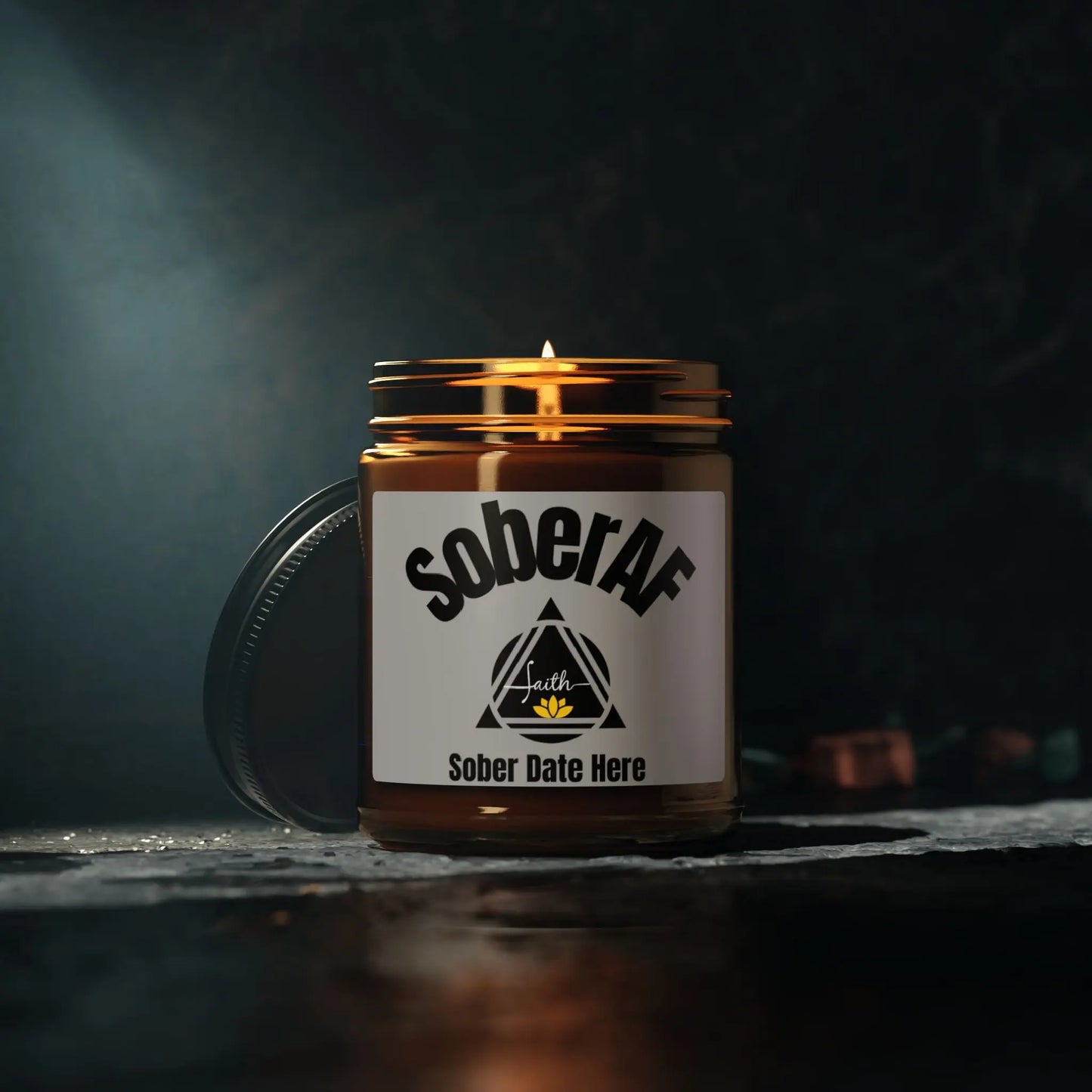 Inspirational SoberAF Soy Candle 9oz Amber Jar, The Recovery Grind Collection Printify