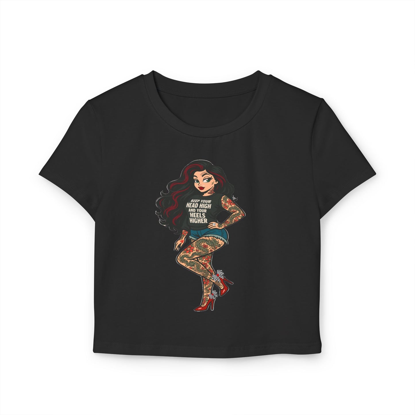 Rebel Tattoo Babe Crop Top Tee – Hold Your Head High, Heels Higher