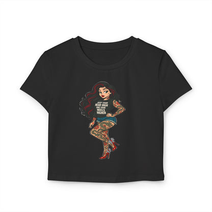 Rebel Tattoo Babe Crop Top Tee – Hold Your Head High, Heels Higher