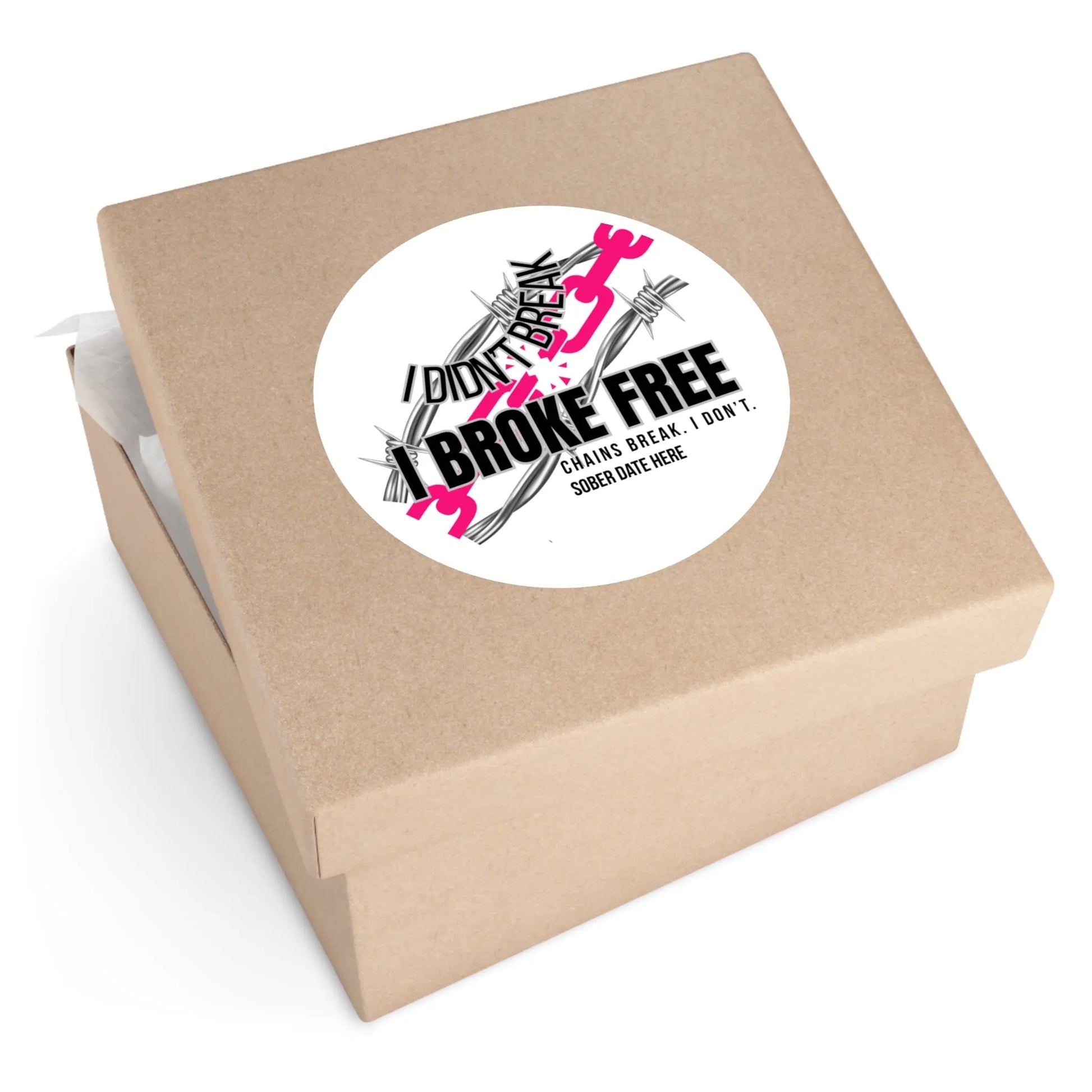 “I Broke Free” Sober Sticker – Hot Pink Recovery Chain Decal Printify