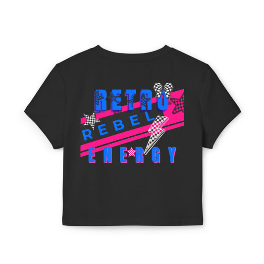 Retro Rebel Women's Baby Tee, Organic Cotton Vintage Graphic Crop Top