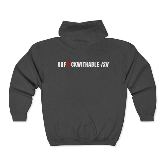 UNF★CKWITHABLE-ISH™ Men’s Medium-Weight Zip-Up Hoodie, White/Red Star