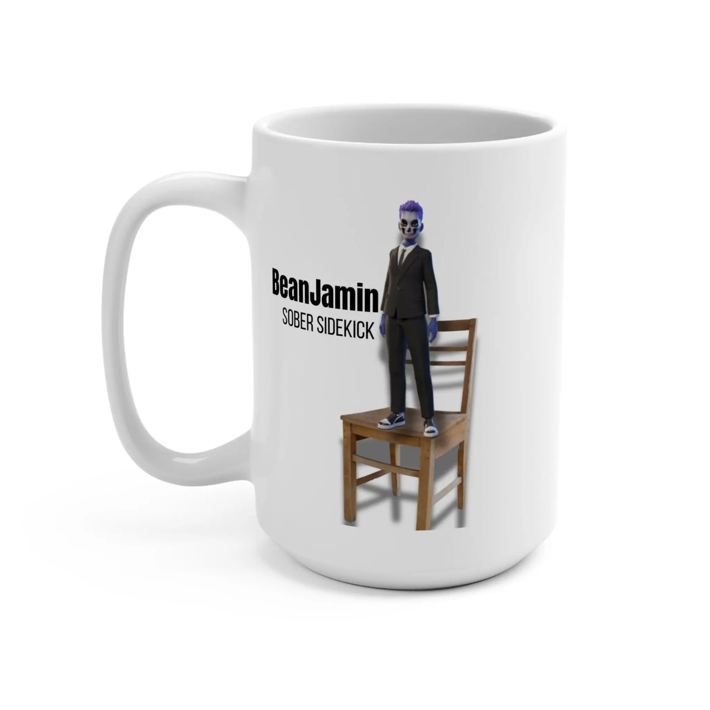 BeanJamin Sober Sidekick Mug – Featuring Our Custom Recovery ChatGPT, by The Bean Grind Printify