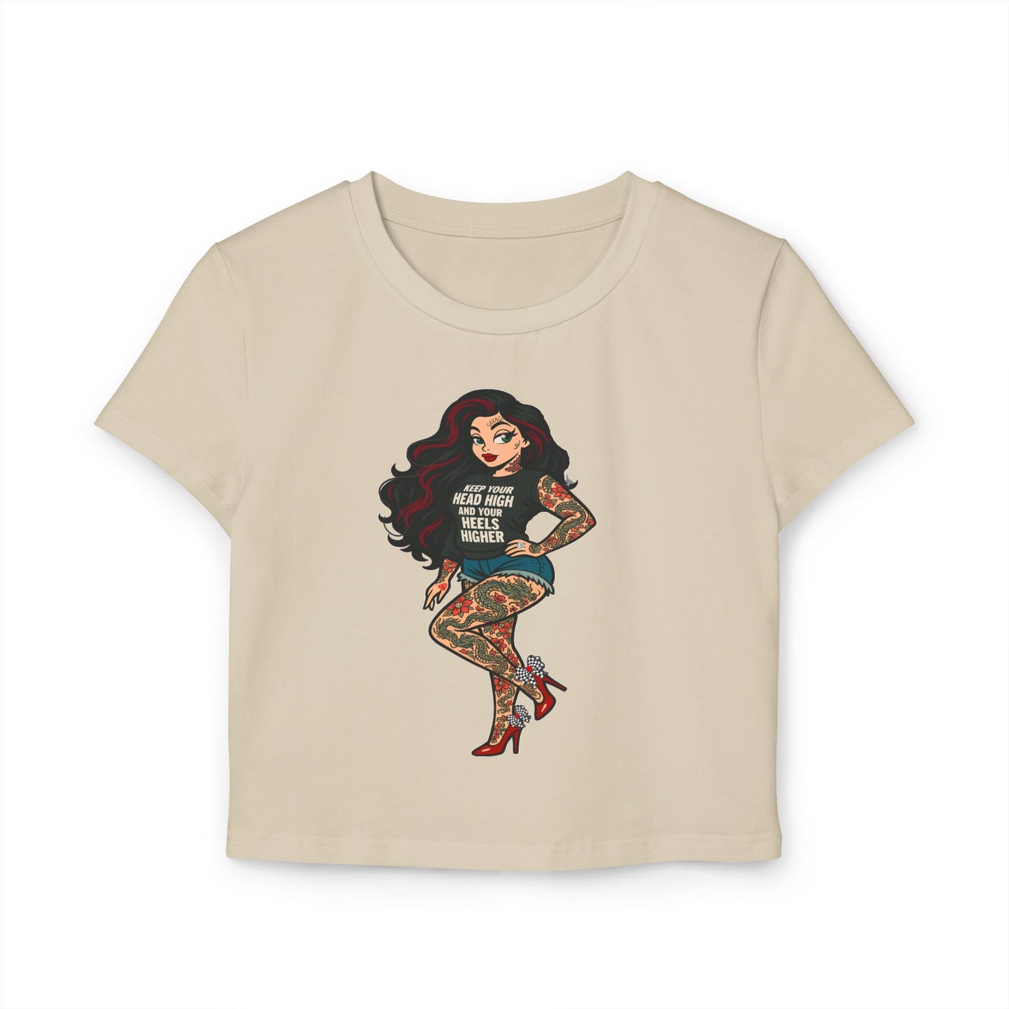 Rebel Tattoo Babe Crop Top Tee – Hold Your Head High, Heels Higher
