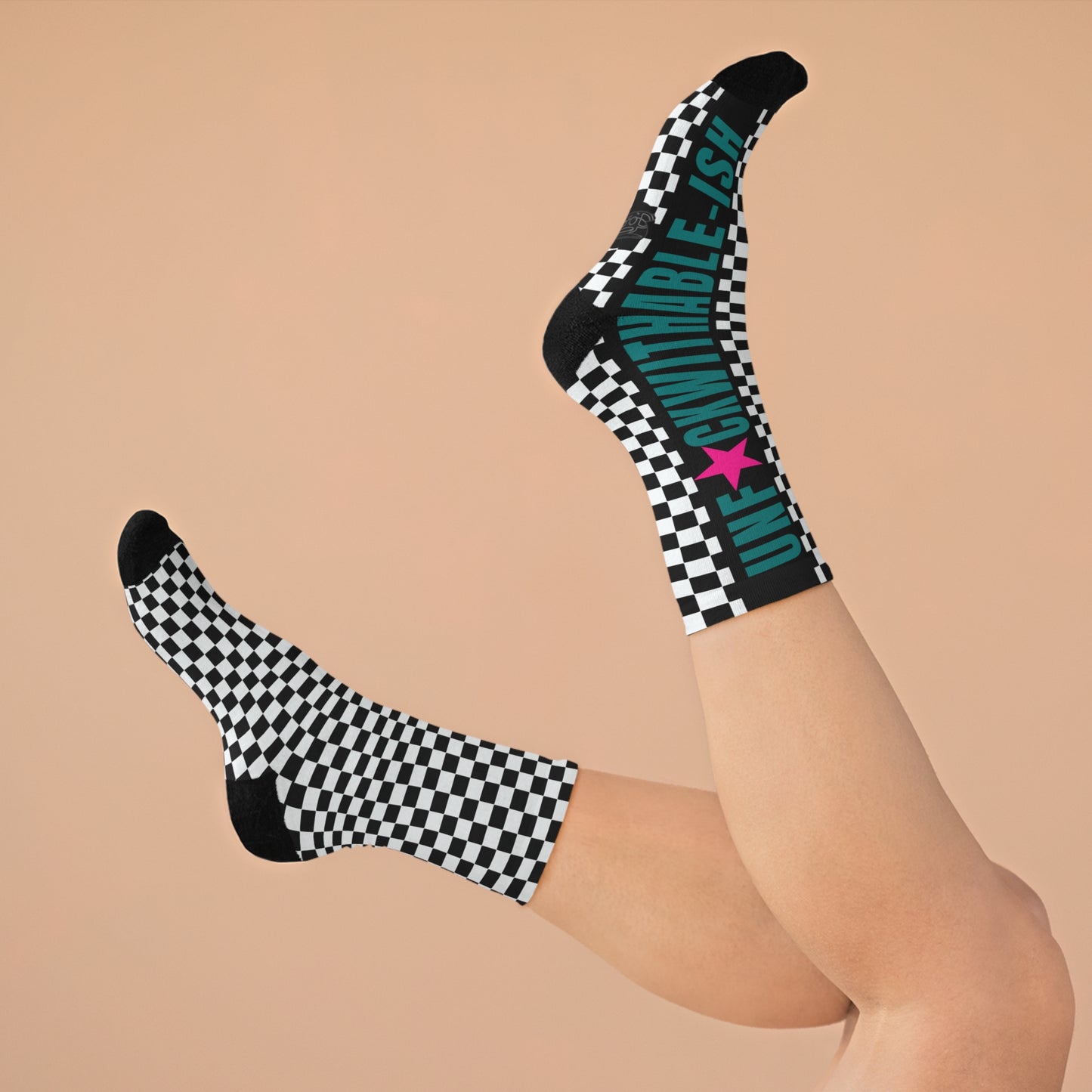 UNF★CKWITHABLE-ISH Retro-Rebel Teal/Hot Pink Recycled Poly Socks