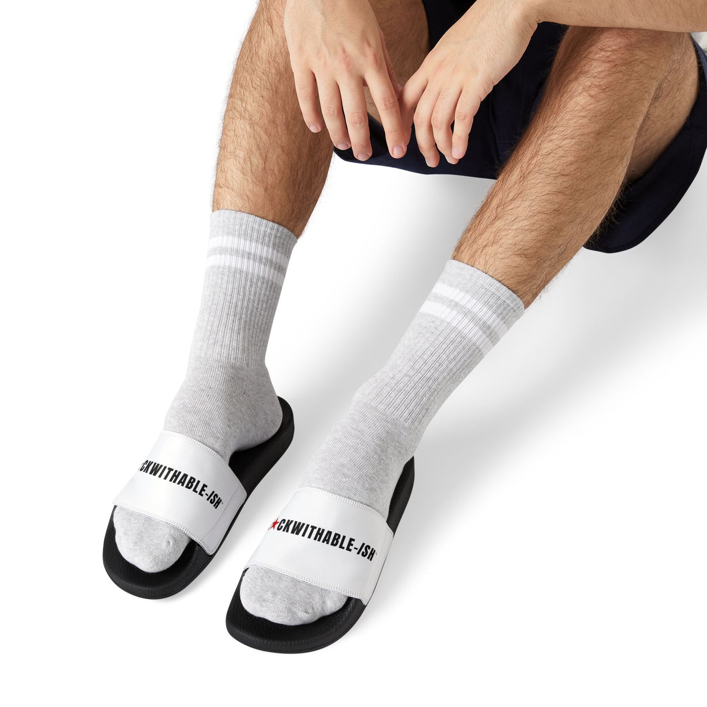 UNF★CKWITHABLE-ISH™ Men's Adjustable Slides White/ Red Star