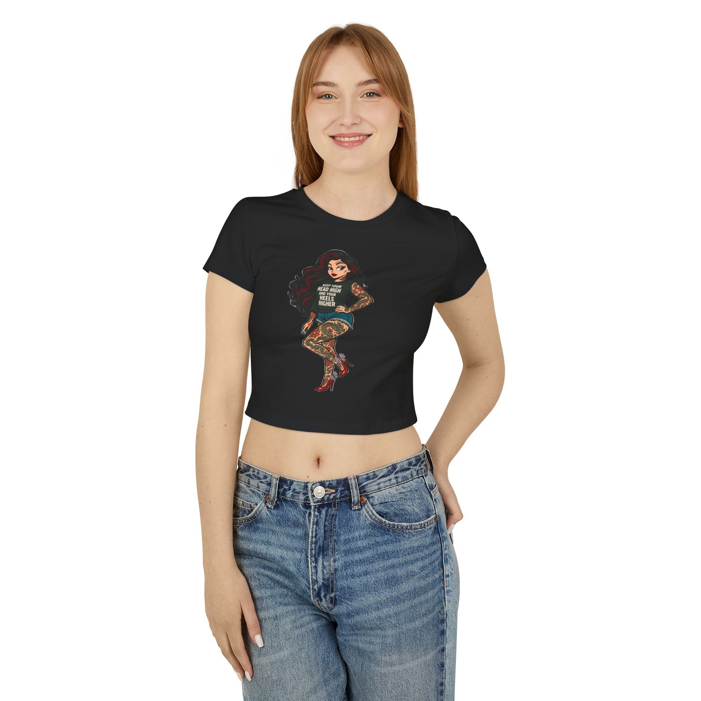 Rebel Tattoo Babe Crop Top Tee – Hold Your Head High, Heels Higher