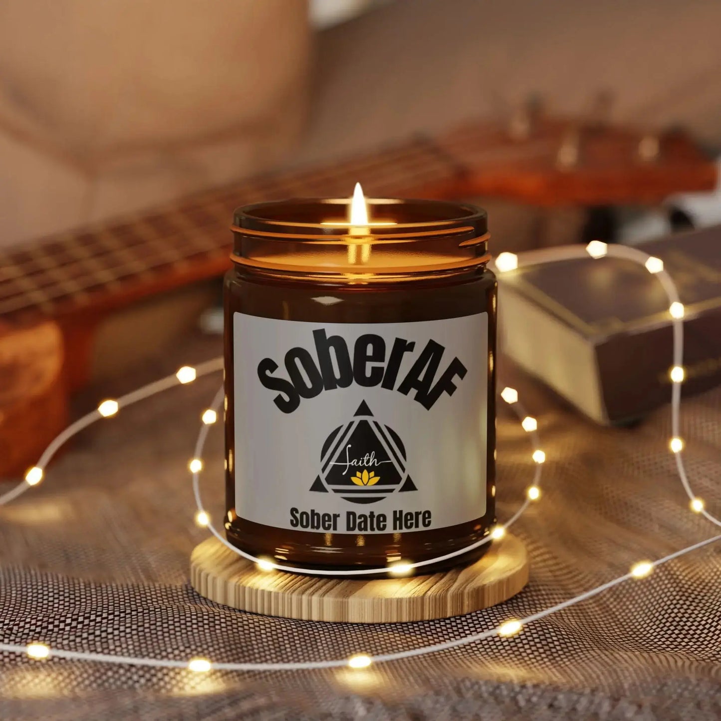 Inspirational SoberAF Soy Candle 9oz Amber Jar, The Recovery Grind Collection Printify