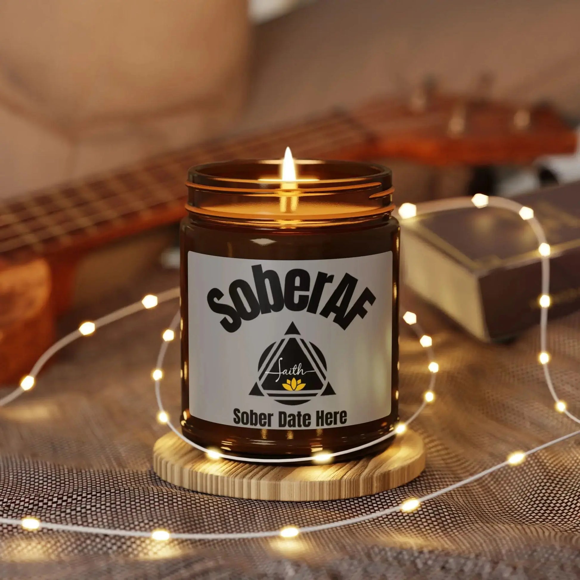 Inspirational SoberAF Soy Candle 9oz Amber Jar, The Recovery Grind Collection Printify