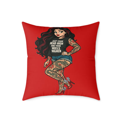 Vibrant Throw Pillow, Skarlitt the Tattooed Pin-Up