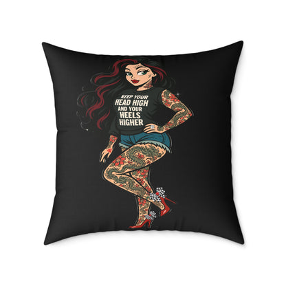 Vibrant Throw Pillow, Skarlitt the Tattooed Pin-Up
