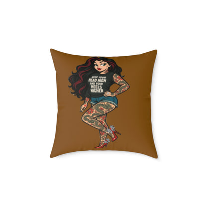 Vibrant Throw Pillow, Skarlitt the Tattooed Pin-Up